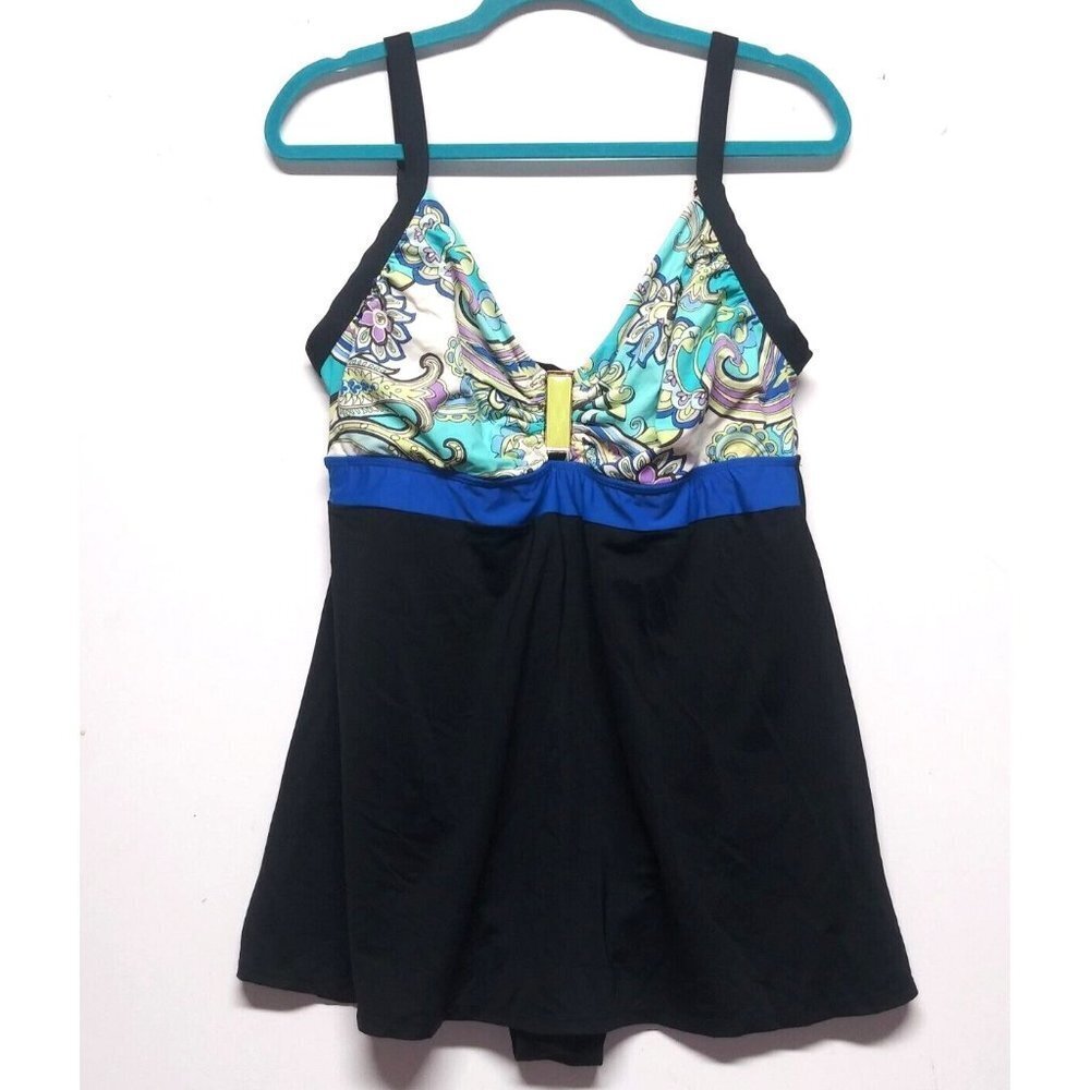 It Figures Swimsuit Sz 18W Slender Thighs Tummy Thinner Paisley swimdress EUC